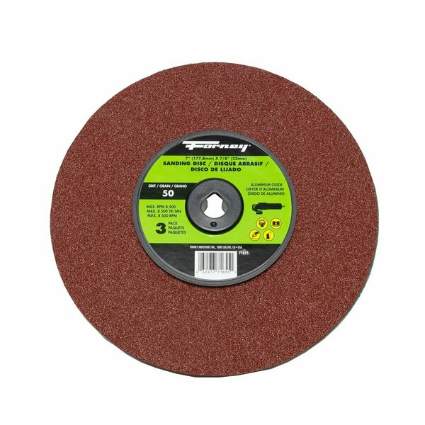 Forney Resin Fibre Sanding Disc, Aluminum Oxide, 7 in x 7/8 in Arbor, 50 Grit 71655